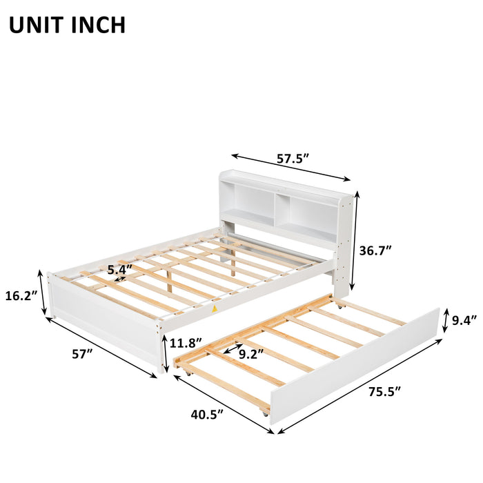 Full Bed With Trundle, Bookcase - White