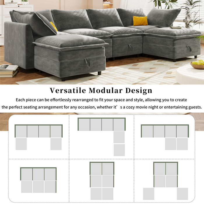 Versatile 6 Piece Modular Sofa Bed With Storage, Stylish Faux Double Layer Cushions, Comfortable & Durable Design, Perfect For Any Living Space