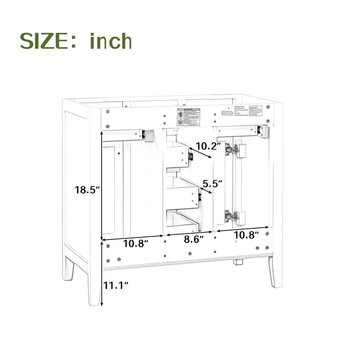 Bathroom Vanity Without Sink, Cabinet Base Only, Two Cabinets And Five Drawers, Solid Wood Frame - Gray