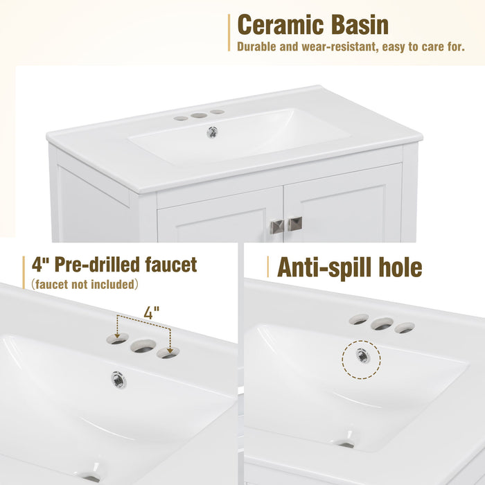 Bathroom Vanity With Single Sink, Combo Cabinet Undermount Sink, Bathroom Storage Cabinet With Two Doors And A Drawer, Soft Closing, Multifunctional Storage, Solid Wood Frame