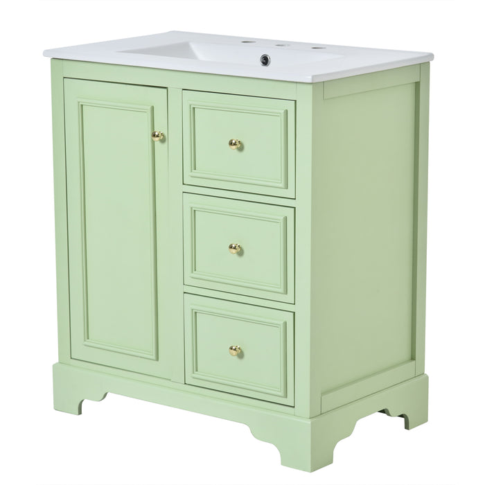 Bathroom Vanity Cabinet With Ceramic Basin, 3 Drawers And Adjustable Shelves