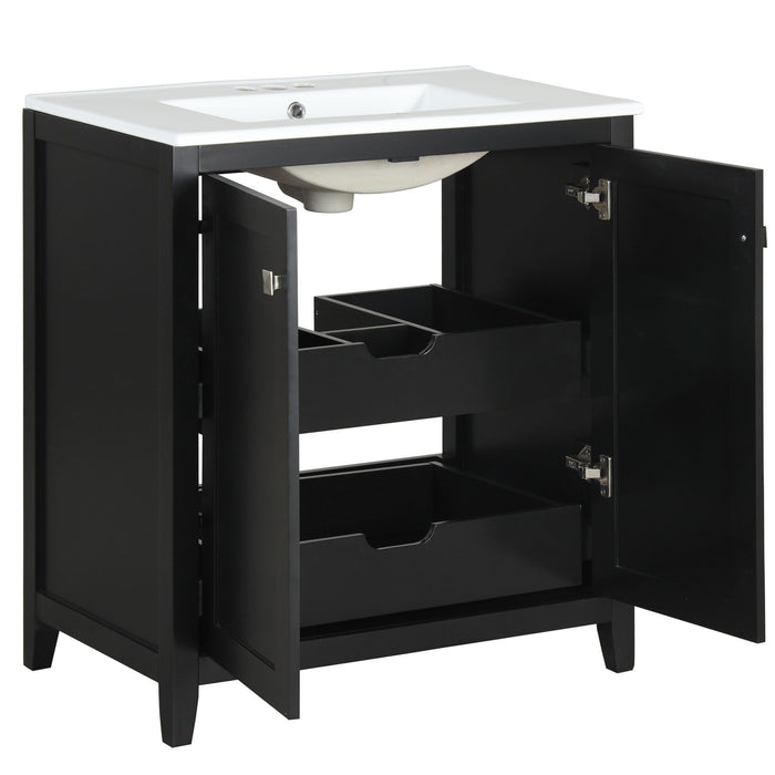 Freestanding Bathroom Vanity Combo With Ceramic Sink Shaker Style Vanities 2 Doors And 2 Drawers - Black