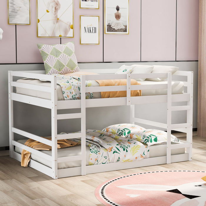 Full Over Full Bunk Bed With Ladder - White