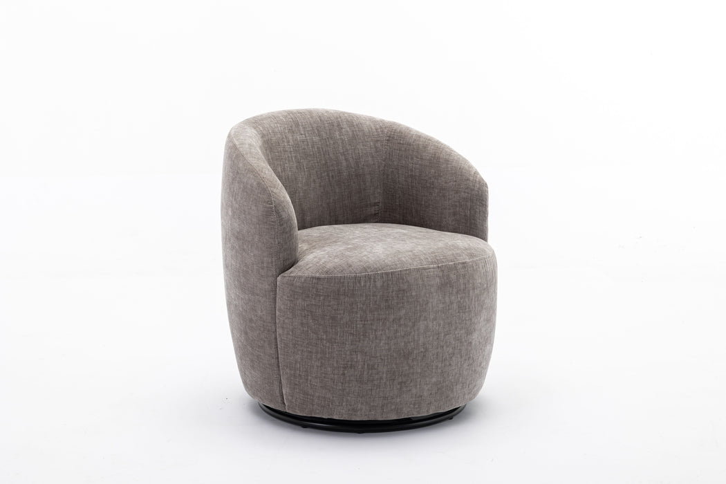 Chenille Fabric Swivel Accent Armchair Barrel Chair With Powder Coating Metal Ring