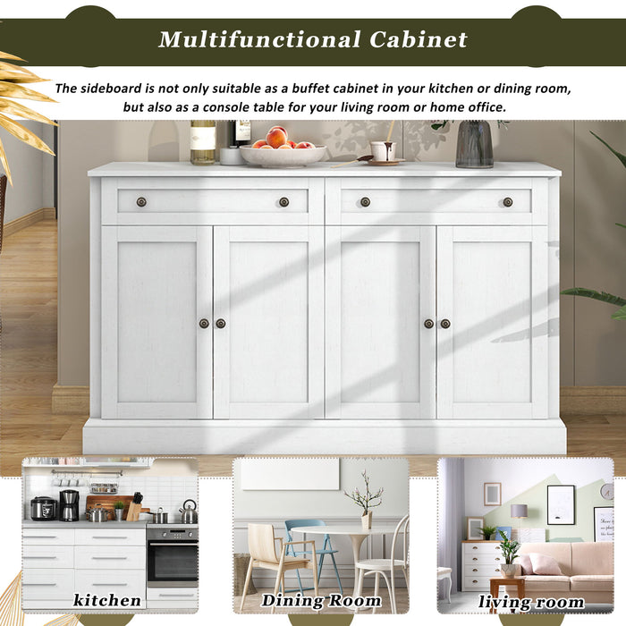 Kitchen Sideboard Storage Buffet Cabinet With 2 Drawers & 4 Doors Adjustable Shelves For Dining Room, Living Room - Antique White