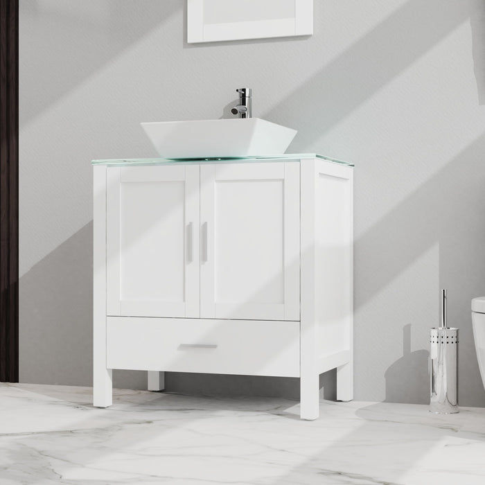 Bathroom Vanity And Sink Combo Glass Top Cabinet With Mirror