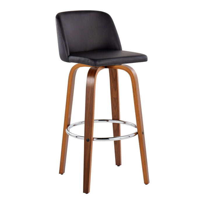 Toriano - Mid Century Modern Fixed Height, Barstool With Swivel With Round Footrest (Set of 2)