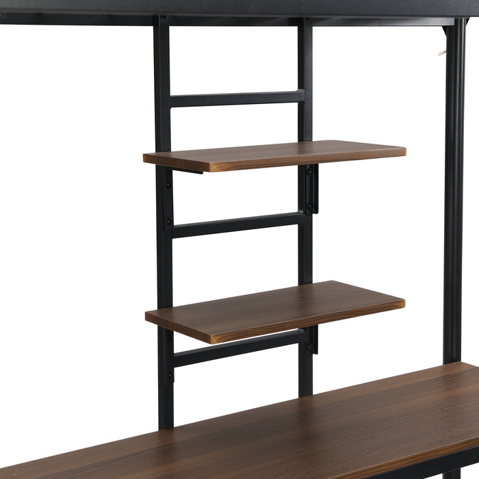 Metal Twin Loft Bed With Desk And Storage Shelves - Black