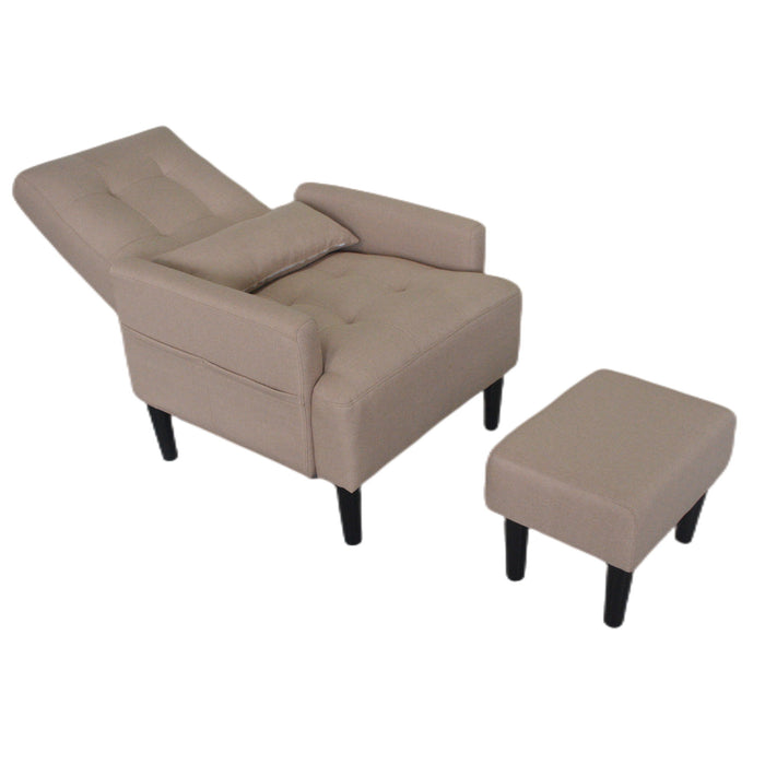 Living Room Sofa Single Chair And Ottoman, Modern Multi-Function Fabric Living Room Sofa Lounge Chair Bed And Stool. Soft Leisure Single Chair Adjustable Into 5 Angles With Sofa Bed