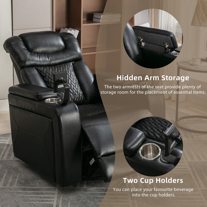 270° Swivel Power Recliner Individual Seat Home Theater Recliner With Comforable Backrest, Tray Table, Phone Holder, Cup Holder, USB Port, Hidden Arm Storage For Living Room