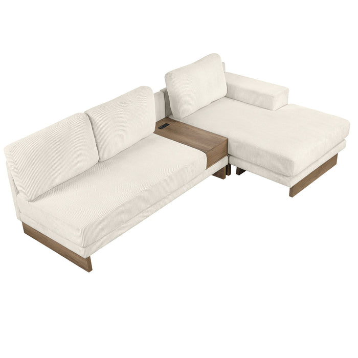 L-Shaped Sofa Sectional Sofa With Two USB Ports And Two Power Sockets, A Storage Drawer And A Reversible Chaise Lounge For Living Room