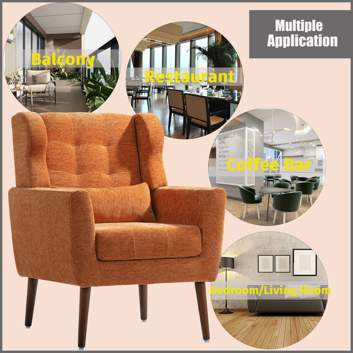 Modern Accent Chair, Chenille Arm Chairs For Living Room, Upholstered Mordern Armchair, Comfy Soft Padded Lounge Chair In Small Space, Bedroom, With Pillow, Solid Wood Leg