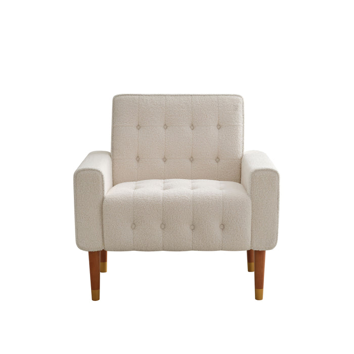 Classic Biscuit Style Accent Chair Comfortable Armrests, Soft Fabric, Elegant Solid Wood Legs With Gold Finish - Beige