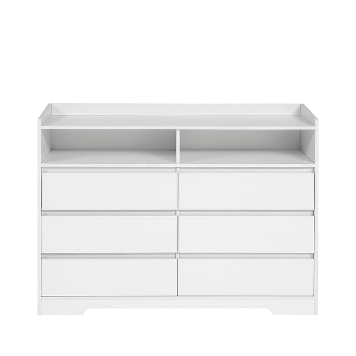 6 Drawer Dresser For Bedroom With LED Lights, Sturdy Frame - White