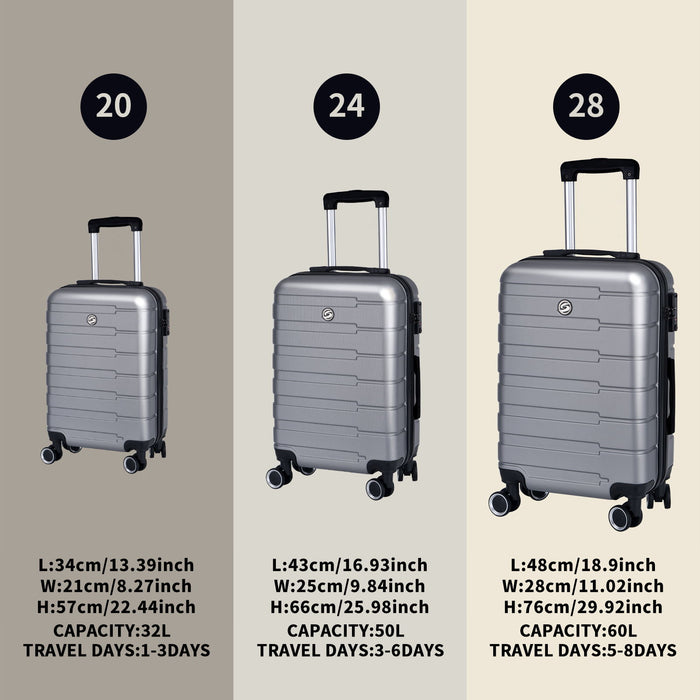 Luggage Suitcase 3 Piece Sets Hardside Carry-On Luggage With Spinner Wheels 20" / 24" / 28"