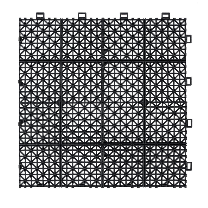 Interlocking Deck Tiles Plastic Waterproof Outdoor All Weather Anti-Slip Bathroom Shower Balcony Porch Strong Weight Capacity Upto 6613 Lbs, Rosette Pattern