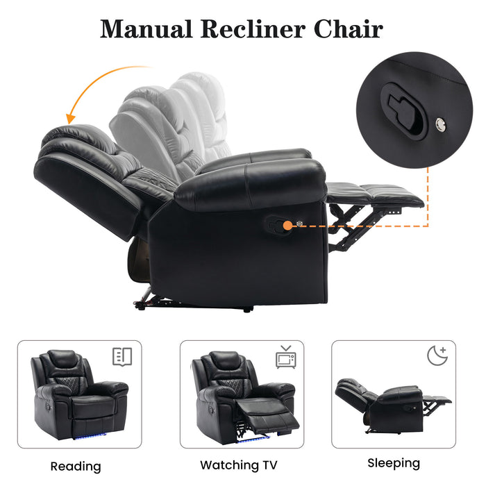 Home Theater Seating Manual Recliner Chair, Led Light Strip For Living Room - Black