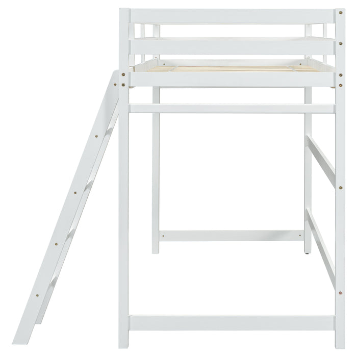 High Loft Bed With Inclined Ladder, Guardrails