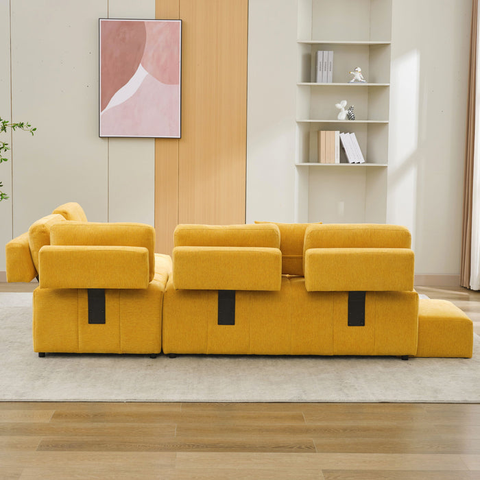 L-Shaped Sofa Sectional Sofa Couch With 2 Stools And 2 Lumbar Pillows For Living Room