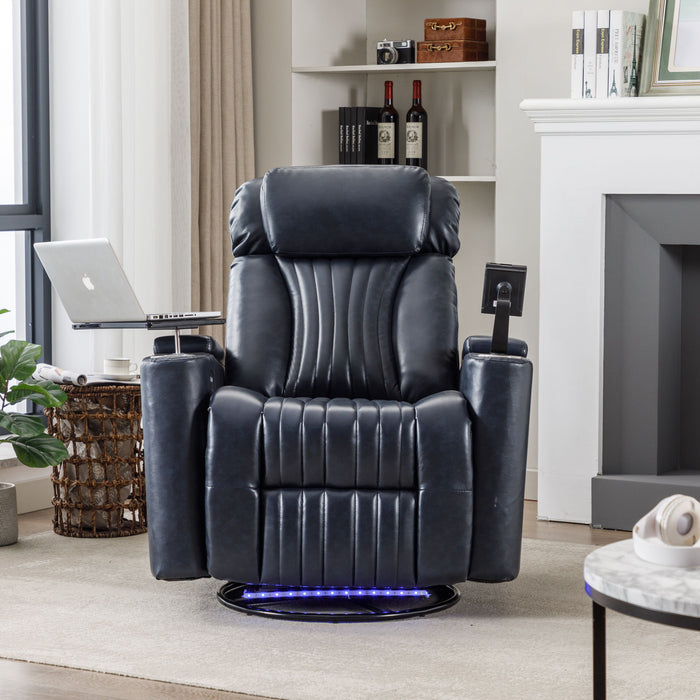 270 Degree Power Swivel Recliner, Home Theater Seating With Hidden Arm Storage And LED Light Strip, Cup Holder, 360 Degree Swivel Tray Table, And Cell Phone Holder, Soft Living Room Chair