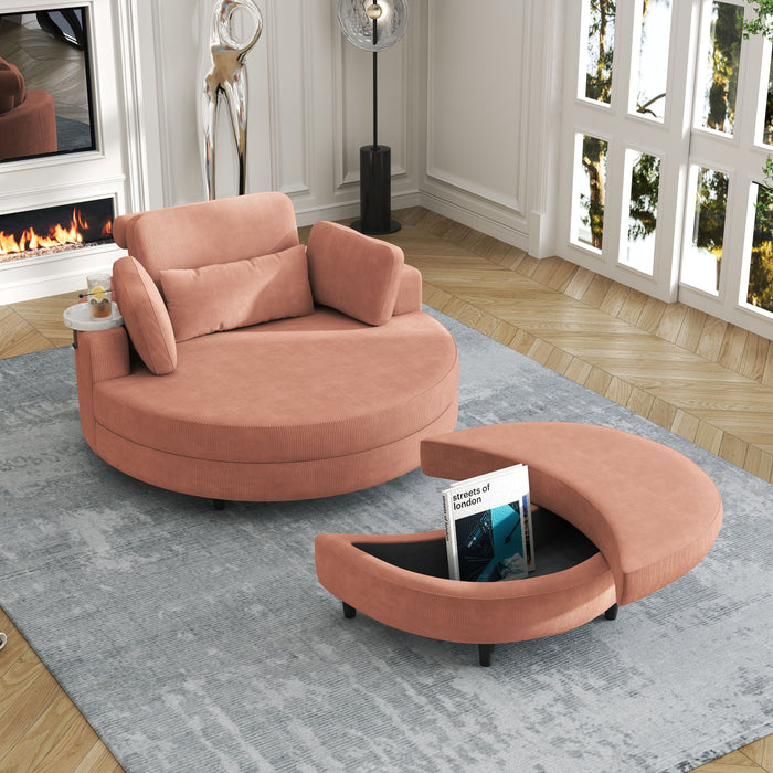 Corduroy Sofa With Two Throw Pillows And A Waist Pillow With An Extra Tray For Comfortable Seating In Small Apartment Bedrooms