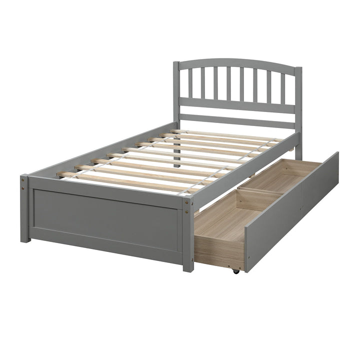 Platform Storage Bed Wood Bed Frame With Two Drawers And Headboard