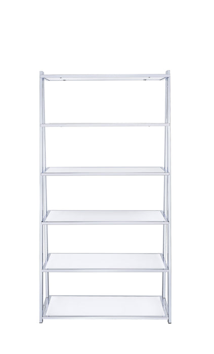 Coleen - High Gloss Chrome Bookshelf - White