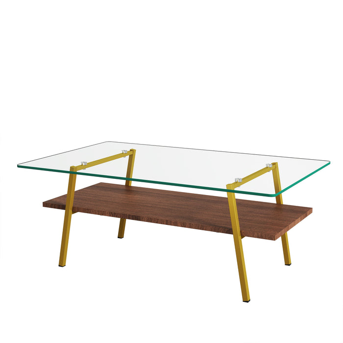 Rectangle Coffee Table, Tempered Glass Tabletop With Metal Legs, Modern Table For Living Room