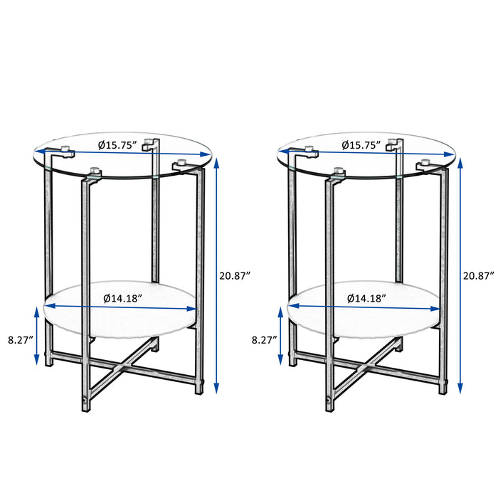 JWS Tempered Glass End Table (Set of 2) , Round Coffee Table For Bedroom Living Room Office - Black