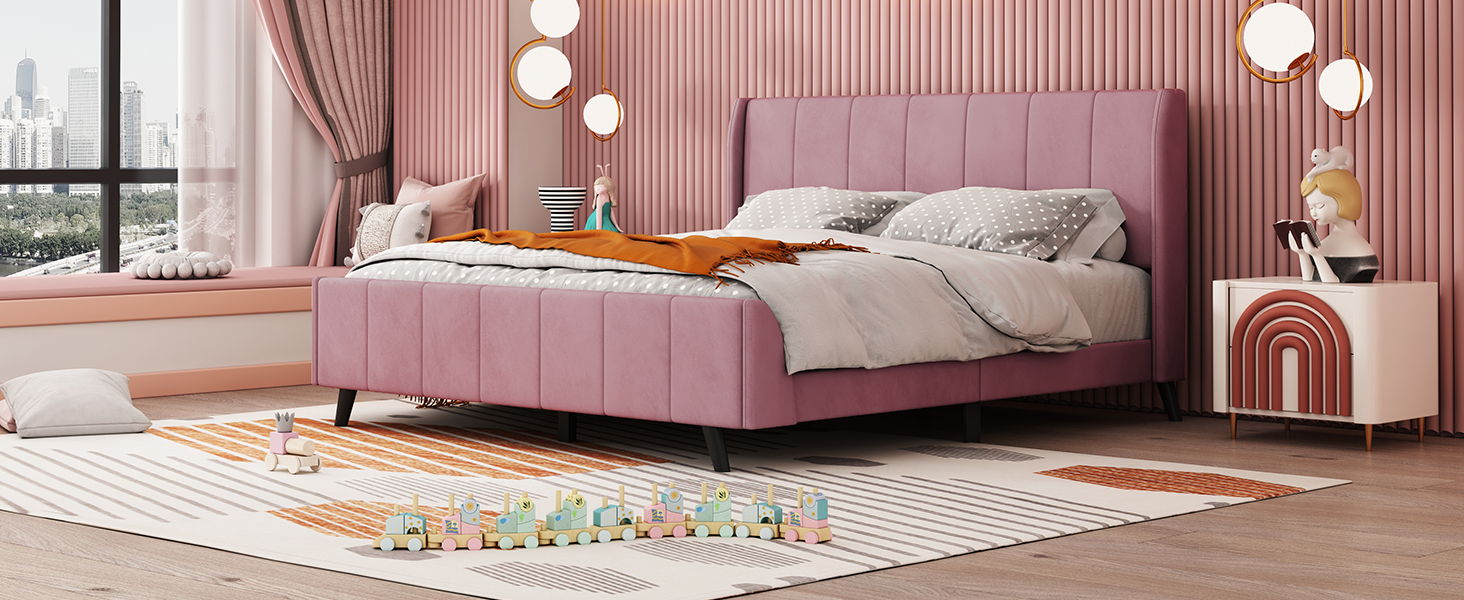 Upholstered Platform Bed, Velvet