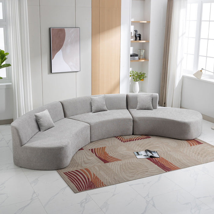 Stylish Curved Sofa Sectional Sofa Chenille Sofa Couch With Three Throw Pillows For Living Room