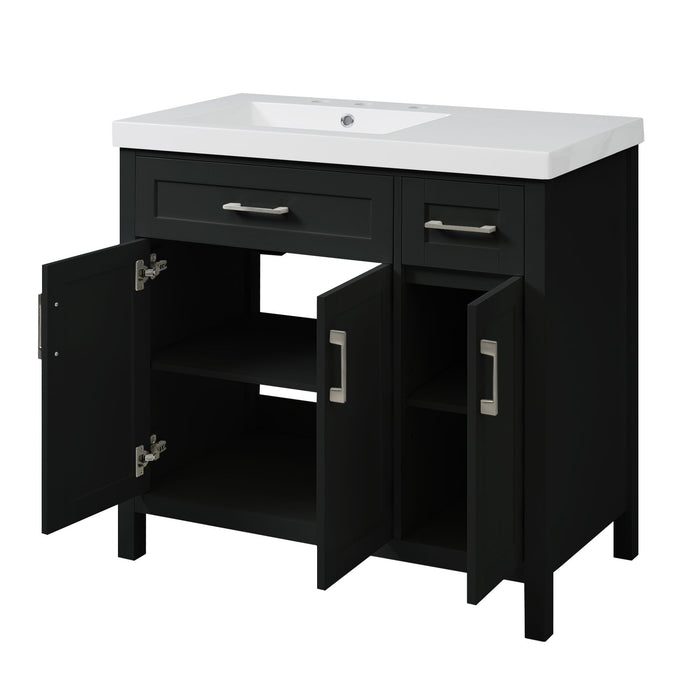 Bathroom Vanity Cabinet With Resin Integrated Sink - 2 Drawers, 3 Doors