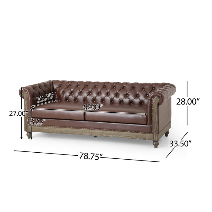 Comfy 3 Seat Sofa With Wooden Legs, Retro Style For Living Room And Study