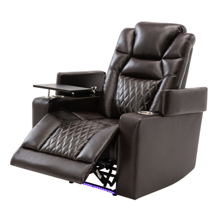 Power Motion Recliner With USB Charging Port And Hidden Arm Storage, Home Theater Seating With 2 Convenient Cup Holders Design And 360 Degree Swivel Tray Table