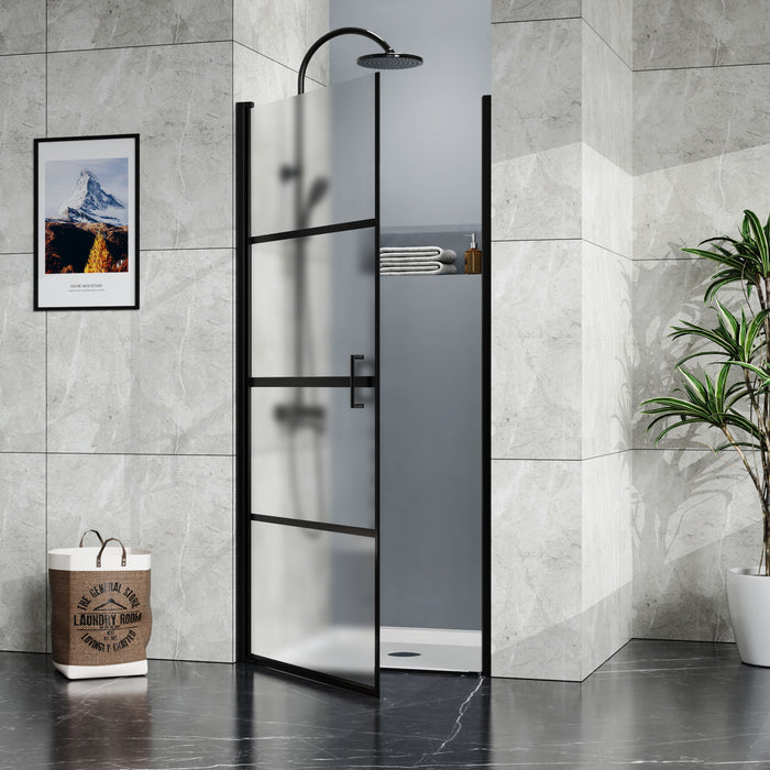 Framed Hinged Shower Door, Swing Tempered Glass Door - Frosted