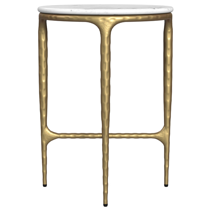 Baldwin - Round Marble Top Side Table - White And Gold