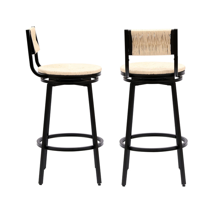 Bar Stools Swivel Counter Chairs With Metal Frame Hand Woven Paper Rope Dining Barstools For Kitchen Counter (Set of 2)