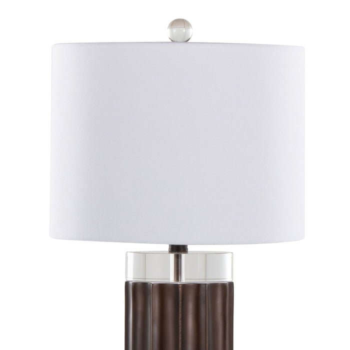 Cylinder - Fluted Contemporary Table Lamp (Set of 2) - Brown / Clear / White