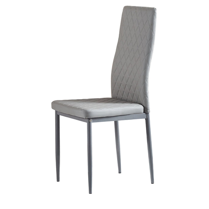 Modern Minimalist Dining Chairs, Fireproof Leather Sprayed, Metal Pipe Diamond Grid Pattern