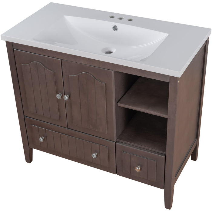 Bathroom Vanity With Ceramic Basin, Bathroom Storage Cabinet With Two Doors And Drawers, Solid Frame, Metal Handles