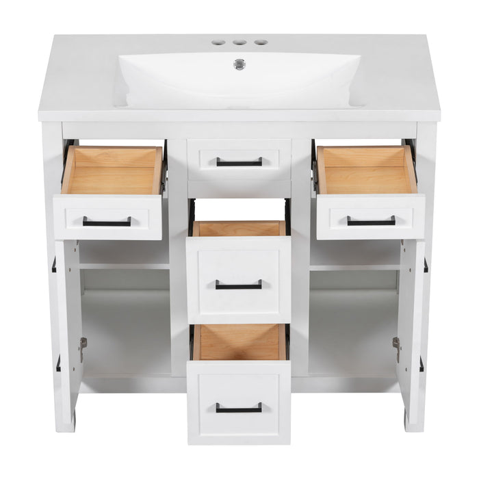 Bathroom Vanity Cabinet With Resin Integrated Sink 4 Drawers, 2 Doors - White