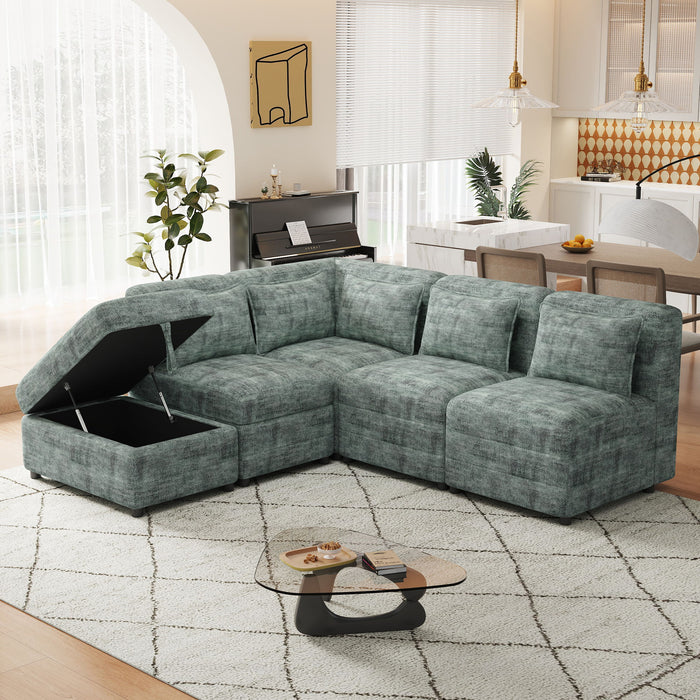 Free-Combined Sectional Sofa 5 Seater Modular Couches With Storage Ottoman, 5 Pillows For Living Room