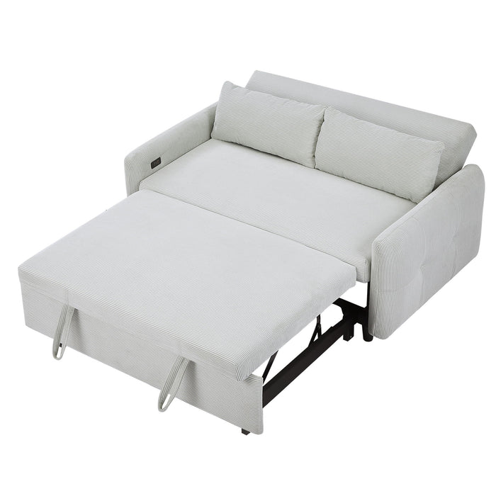 Pull-Out Sofa Bed Convertible Couch 2 Seat Loveseat Sofa Modern Sleeper Sofa With Two Throw Pillows And USB Ports For Living Room