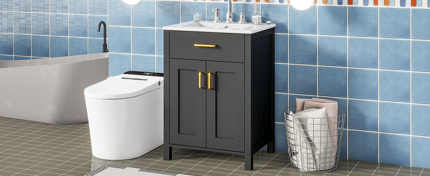 Bathroom Vanity Combo With Ceramic Sink, Luxurious Space-Saving Vanity, 2 Soft Close Doors