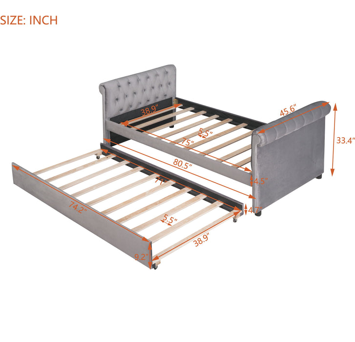 Upholstered Daybed With Trundle, Wood Slat Support