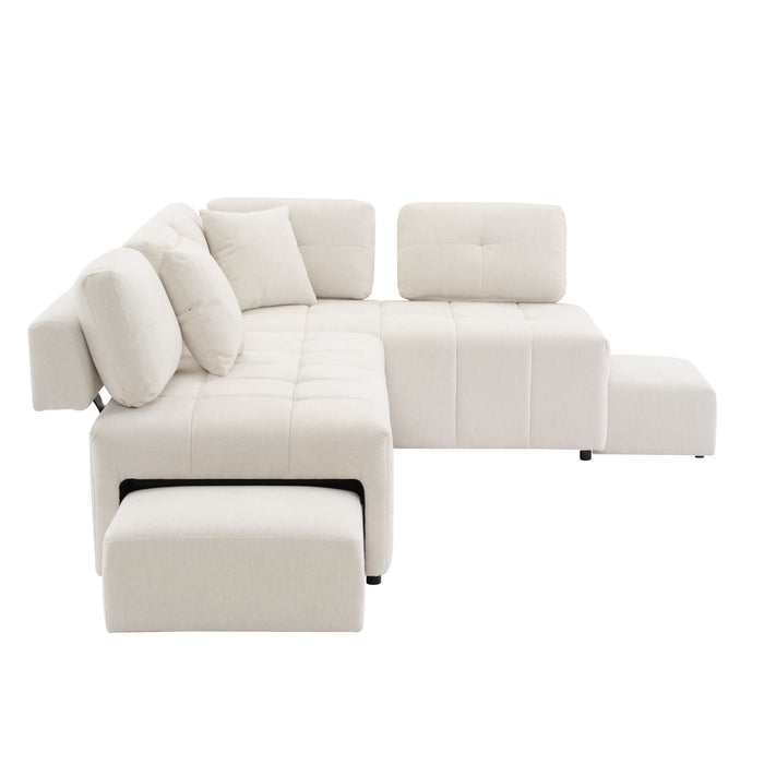 L-Shaped Sofa Sectional Sofa Couch With 2 Stools And 2 Lumbar Pillows For Living Room