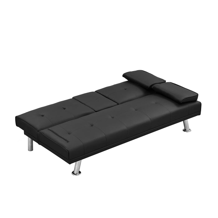 Sofa Bed With Armrest Two Holders Wood Frame, Stainless Leg Futon