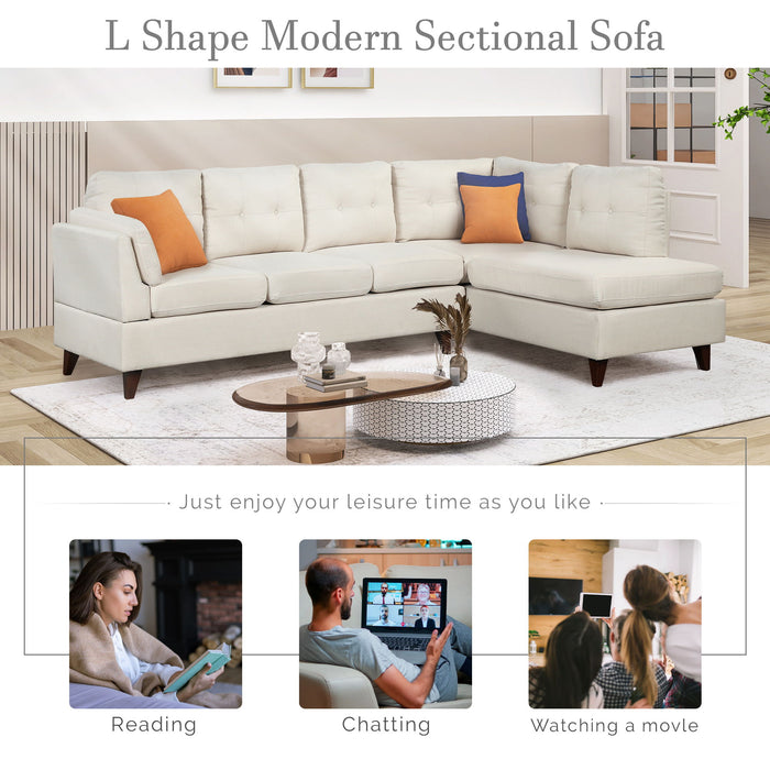 Modern Linen Fabric Sofa, L-Shape Couch With Chaise Lounge, Sectional Sofa With One Lumbar Pad