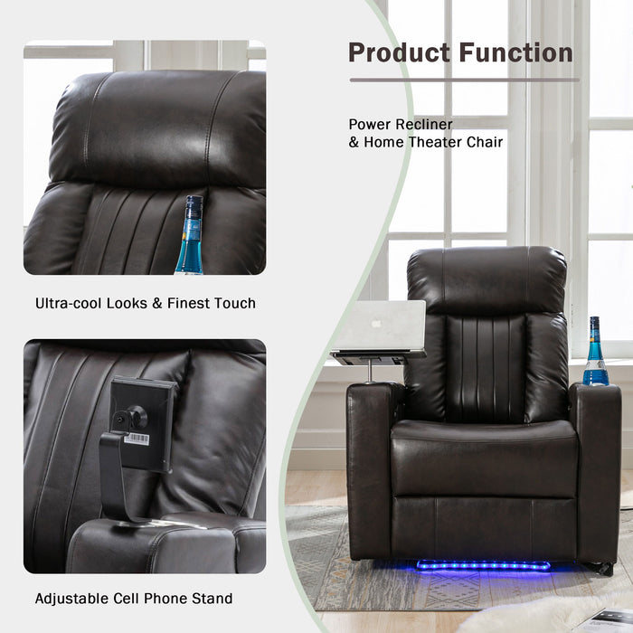 Premium Power Recliner With Storage Arms, Cupholders, Swivel Tray Table And Cell Phone Stand