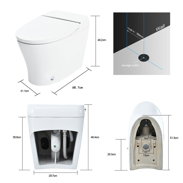 Heated Seat Smart Toilet Without Bidet, Upmarket Compact Dual Flush Toilet 1 / 1.28 Gpf, Tank Less Toilet With Adjustable Temp Heated Seat, Foot Sensor Flush - White Night Light, Knob Control, Power Out